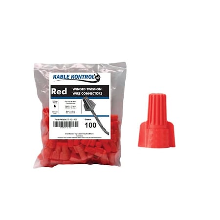 Kable Kontrol® Electrical Wire Connectors Nuts - Winged - Fits Wire 16 - 12 AWG - 100 Pcs - Red